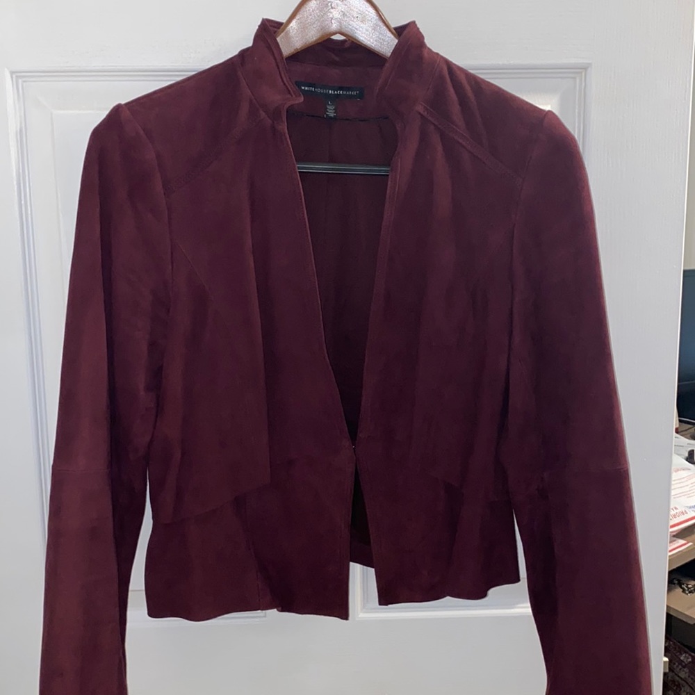 White House Black market size L maroon genuine leather suede lined jacket